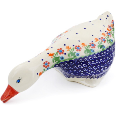 Polish Pottery Duck Figurine 10&quot; Spring Flowers