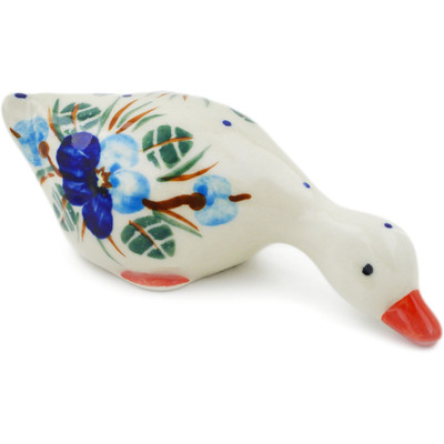 Polish Pottery Duck Figurine 4&quot; Blue Pansy