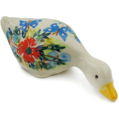 Polish Pottery Duck Figurine 4&quot; Ring Of Flowers UNIKAT
