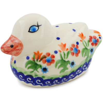 Polish Pottery Duck Figurine 4&quot; Spring Flowers