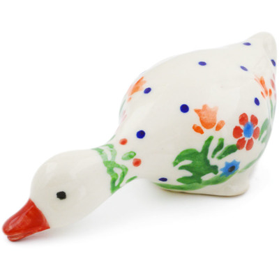 Polish Pottery Duck Figurine 4&quot; Spring Flowers