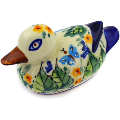 Polish Pottery Duck Figurine 4&quot; Spring Splendor UNIKAT