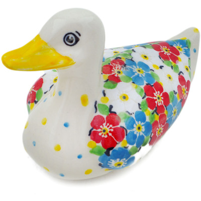 Polish Pottery Duck Figurine 5&quot; Colorful Dizziness