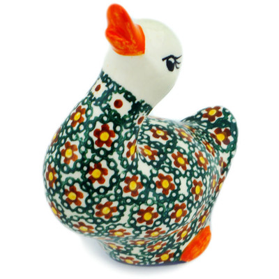 Polish Pottery Duck Figurine 5&quot; Flower Field UNIKAT