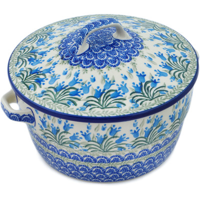 Polish Pottery Dutch Oven 8-inch Feathery Bluebells