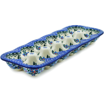 Polish Pottery Egg Crate 13&quot; Azure Blooms