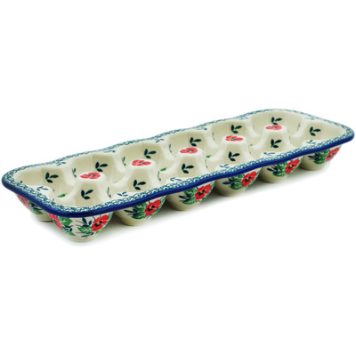 Polish Pottery Egg Crate 13&quot; Red Pansy
