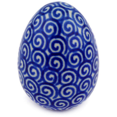 Polish Pottery Egg Figurine 2&quot; Baltic Blue