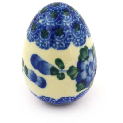 Polish Pottery Egg Figurine 2&quot; Blue Poppies