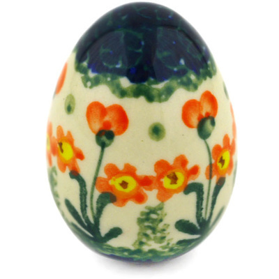 Polish Pottery Egg Figurine 2&quot; Peach Spring Daisy