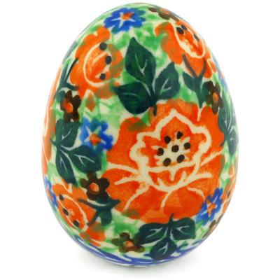 Polish Pottery Egg Figurine 2&quot; Vivid Rose UNIKAT