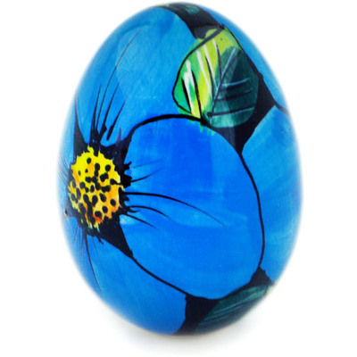 Polish Pottery Egg Figurine 3&quot; Big Blue UNIKAT