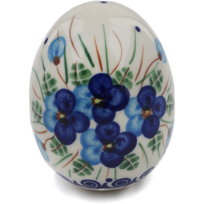 Polish Pottery Egg Figurine 3&quot; Blue Pansy