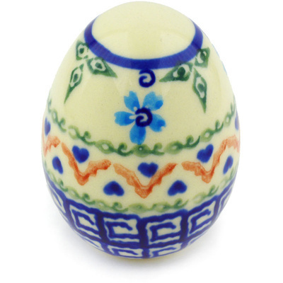 Polish Pottery Egg Figurine 3&quot; Little Blue Flowers