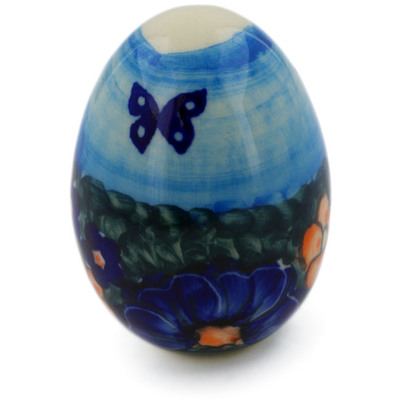 Polish Pottery Egg Figurine 3&quot; Midnight Garden