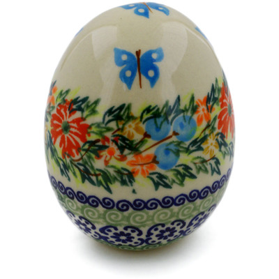 Polish Pottery Egg Figurine 3&quot; Ring Of Flowers UNIKAT