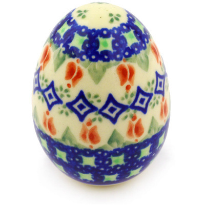 Polish Pottery Egg Figurine 3&quot; Tulips And Diamonds