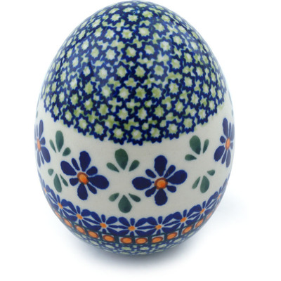 Polish Pottery Egg Figurine 4&quot; Gingham Flowers