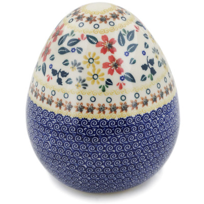 Polish Pottery Egg Figurine 7&quot; Red Anemone Meadow UNIKAT