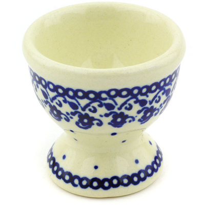 Polish Pottery Egg Holder 2&quot; Blue Lace Vines