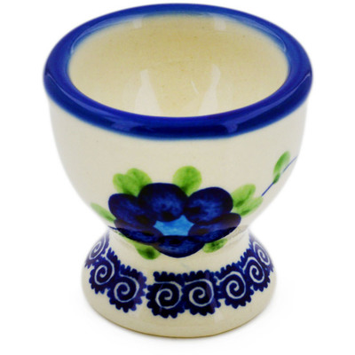 Polish Pottery Egg Holder 2&quot; Blue Poppies