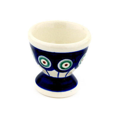 Polish Pottery Egg Holder 2&quot; Traditional Peacock