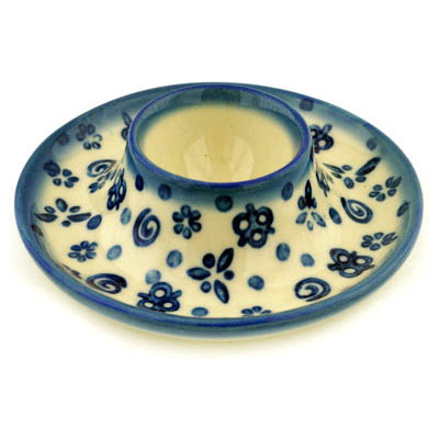 Polish Pottery Egg Holder 4&quot; Blue Confetti