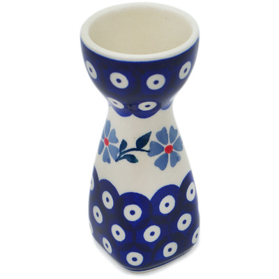 Polish Pottery Egg Holder 5&quot; Peacock Forget-me-not