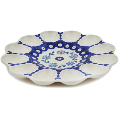 Polish Pottery Egg Plate 10&quot; Peacock Forget-me-not