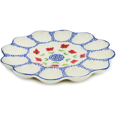 Polish Pottery Egg Plate 10&quot; Wind-blown Poppies
