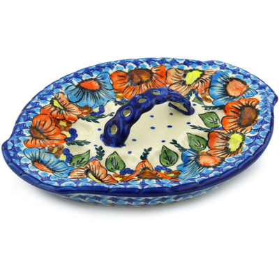 Polish Pottery Egg Plate 11&quot; Bold Poppies