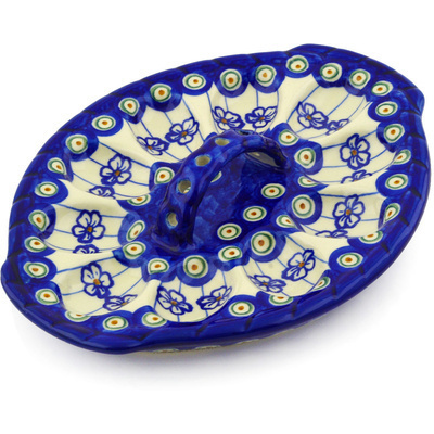 Polish Pottery Egg Plate 11&quot; Flowering Peacock