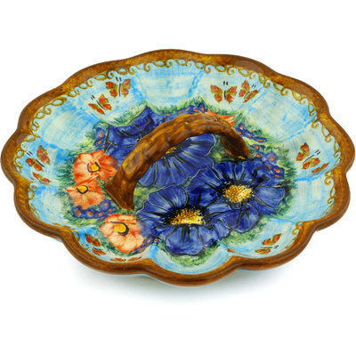 Polish Pottery Egg Plate 8&quot; Blue Garden UNIKAT