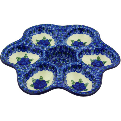 Polish Pottery Egg Plate 8&quot; Blue Poppies