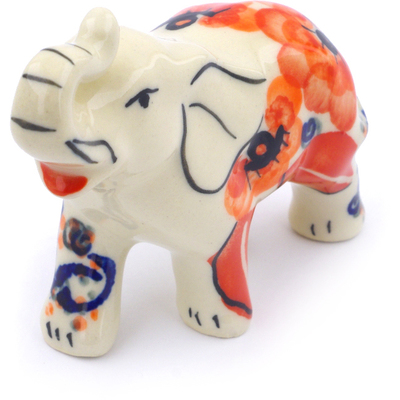 Polish Pottery Elephant Figurine 3&quot; Poppy Passion