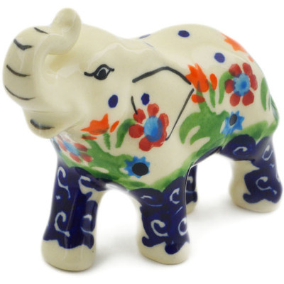 Polish Pottery Elephant Figurine 3&quot; Spring Flowers