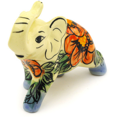 Polish Pottery Elephant Figurine 4&quot; Poppy Passion UNIKAT