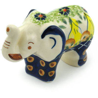 Polish Pottery Elephant Figurine 4&quot; Sunflower Power UNIKAT