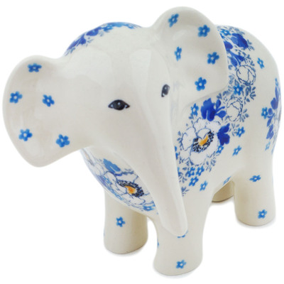 Polish Pottery Elephant Figurine 6&quot; Blue Spring