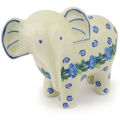 Polish Pottery Elephant Figurine 6&quot; Swirls And Carnations