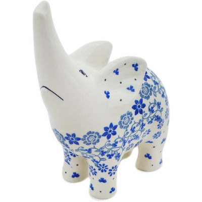 Polish Pottery Elephant Figurine 7&quot; Blue Country Field