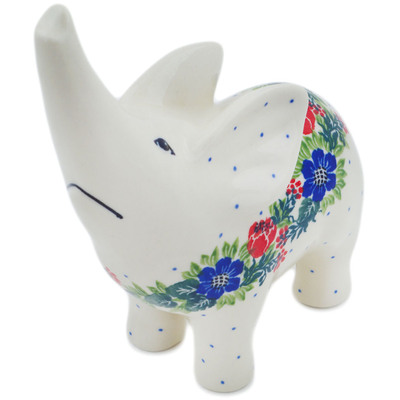 Polish Pottery Elephant Figurine 7&quot; Springtime Wreath