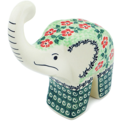 Polish Pottery Elephant Figurine 8&quot; Poppies Charm UNIKAT