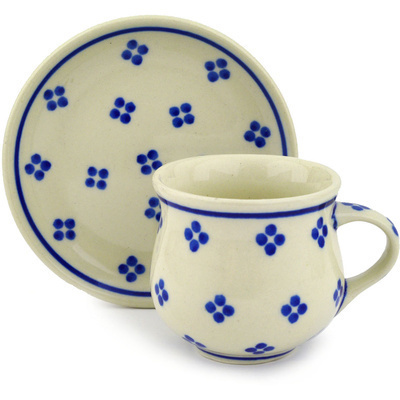 Polish Pottery Espresso Cup with Saucer 3 oz 4 Dot Splash
