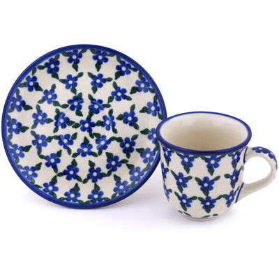 Polish Pottery Espresso Cup with Saucer 3 oz Blue Mandala