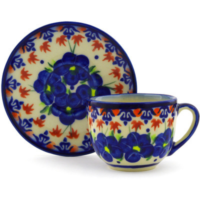 Polish Pottery Espresso Cup with Saucer 3 oz Passion Poppy