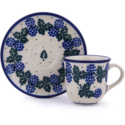 Polish Pottery Espresso Cup with Saucer 3 oz Summer Blackberries
