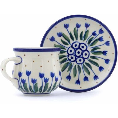 Polish Pottery Espresso Cup with Saucer 3 oz Water Tulip