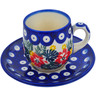 Polish Pottery espresso cup with saucer Tropical Peacock UNIKAT