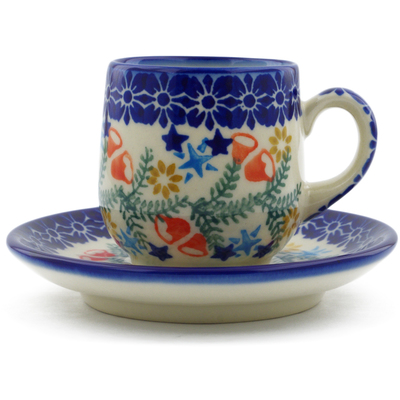 Polish Pottery espresso cup with saucer Wreath Of Bealls